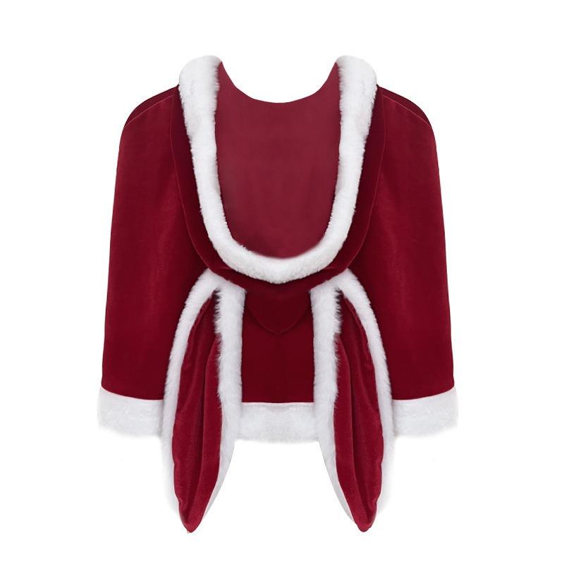 Winter Pure Lust Velvet Rabbit Ears Hooded Red Cape Osply Christmas Themed Clothing Accessories Bow