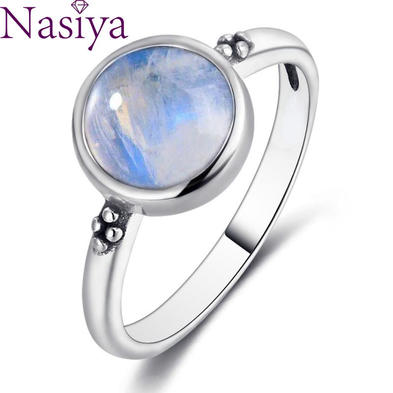 Boutique Jewelry Ring 8mm Round Moonstone Ring Jewelry Women Romantic Birthday Party Engagement Wedding Anniversary Gift
