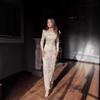 2025 Womens Solid Color Heavy Lace Floral Long Sleeve A-Line Dress V-Neck Loose Fit