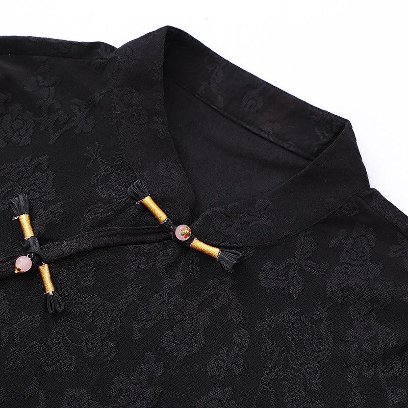 Autumn/Winter Women's Retro Chinese Style Jacquard Top - Long-sleeved Stand Collar with Frog Buttons