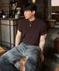 KNITTED Coolever Henley Neck Short Sleeve Knit Brown