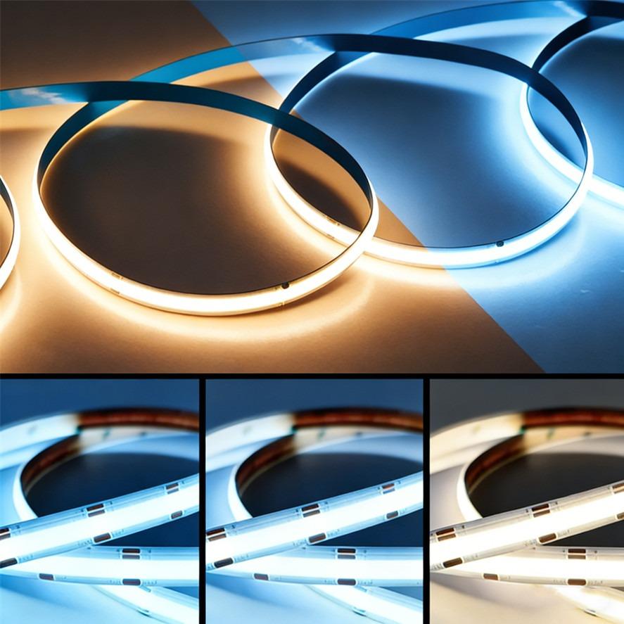 Dimmbare 3-Farben CCT COB LED-Streifenleuchte 24V 8mm 10mm Breite 2700K bis 6500K Farbwechselndes LED-Band Linear Doppelfarbe RA90
