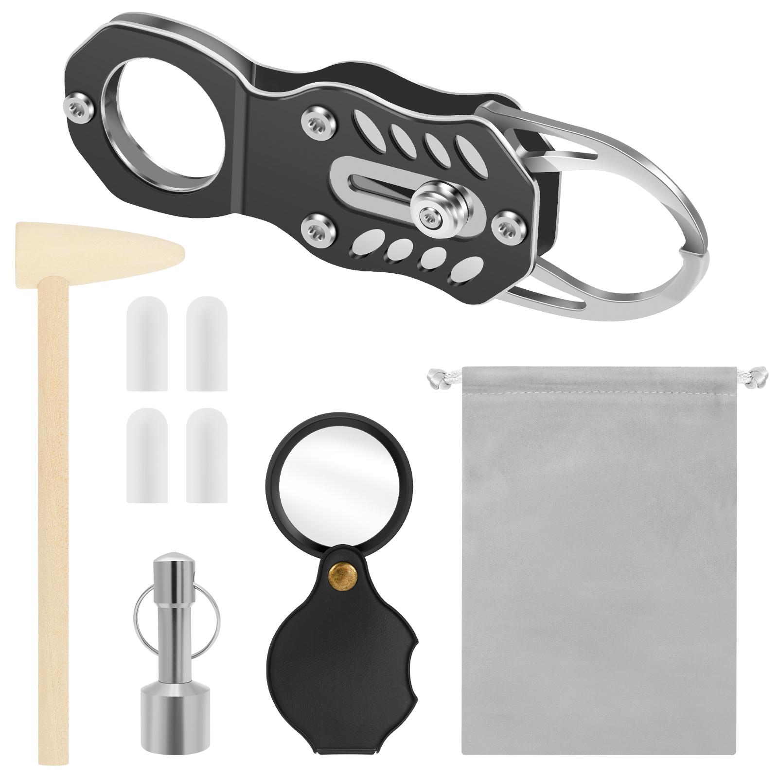 

New Pocket Changes Pinger Tester Kit Portable Gold and Silver Changes Resonance Testing Tool with Hammer and Magnifying Glass