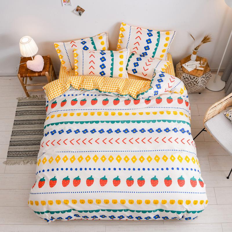 Medvilninis patalynės komplektas, 4 vnt. su užvalkalu, pagalvės užvalkalu Vaikams Pastoracinės gėlės patalynės komplektas su labai didele lova, dviejų lovų