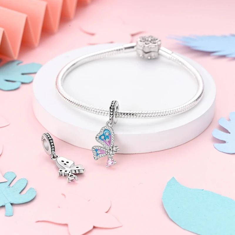 Charms Platadreamy Blue Pink Butterfly-Shaped Beads Fit Originalbracelets Charms For Women Jewelry Diy Making Gifts