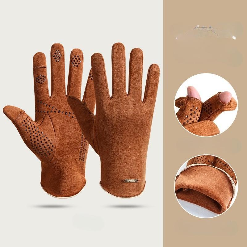 Внешняя торговля замшевые перчатки-митенки с двумя пальцами для сенсорного экрана мужские зимние утолщенные теплые для езды верхом вождения повседневные перчатки One size fits all