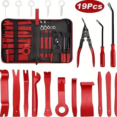19pcs Car Stereo Installation Tool Set Interior Door Panel Clip Removal Center Console Pry Bar Screwdriver Car Jacking Board, Without Battery