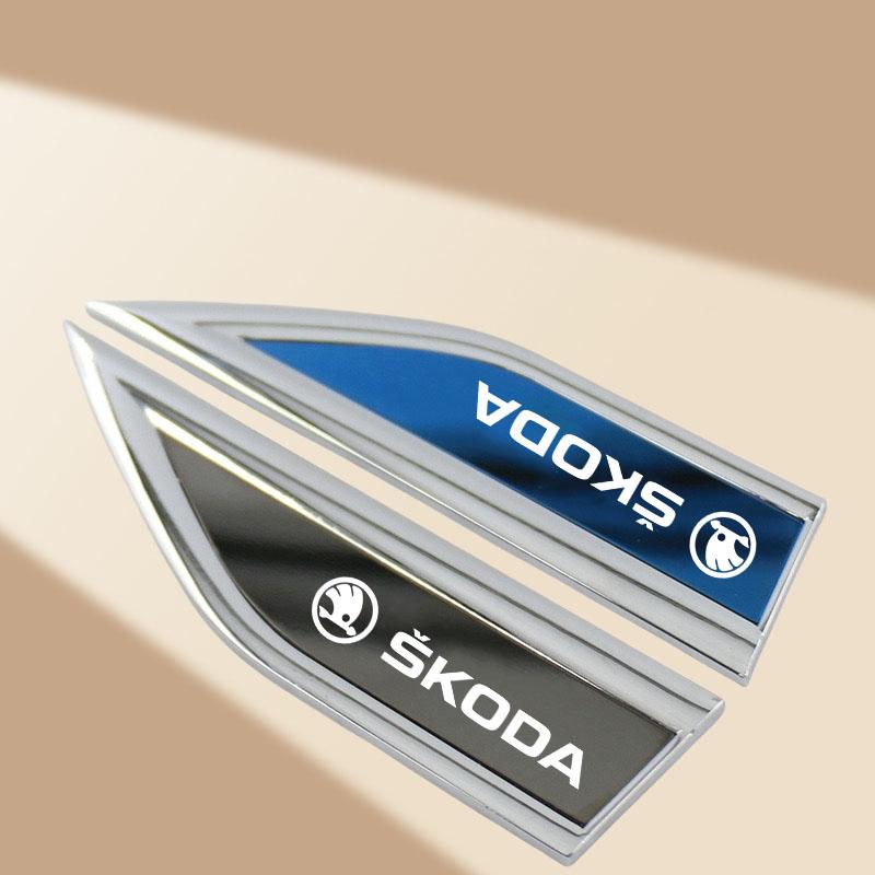 AAAAD1 2Pcs Car Stickers Badge Metal 3D Decorative Blade Style for Skoda VRS Octavia Kamiq Kodiaq Karoq RS Fabia Auto Accessories