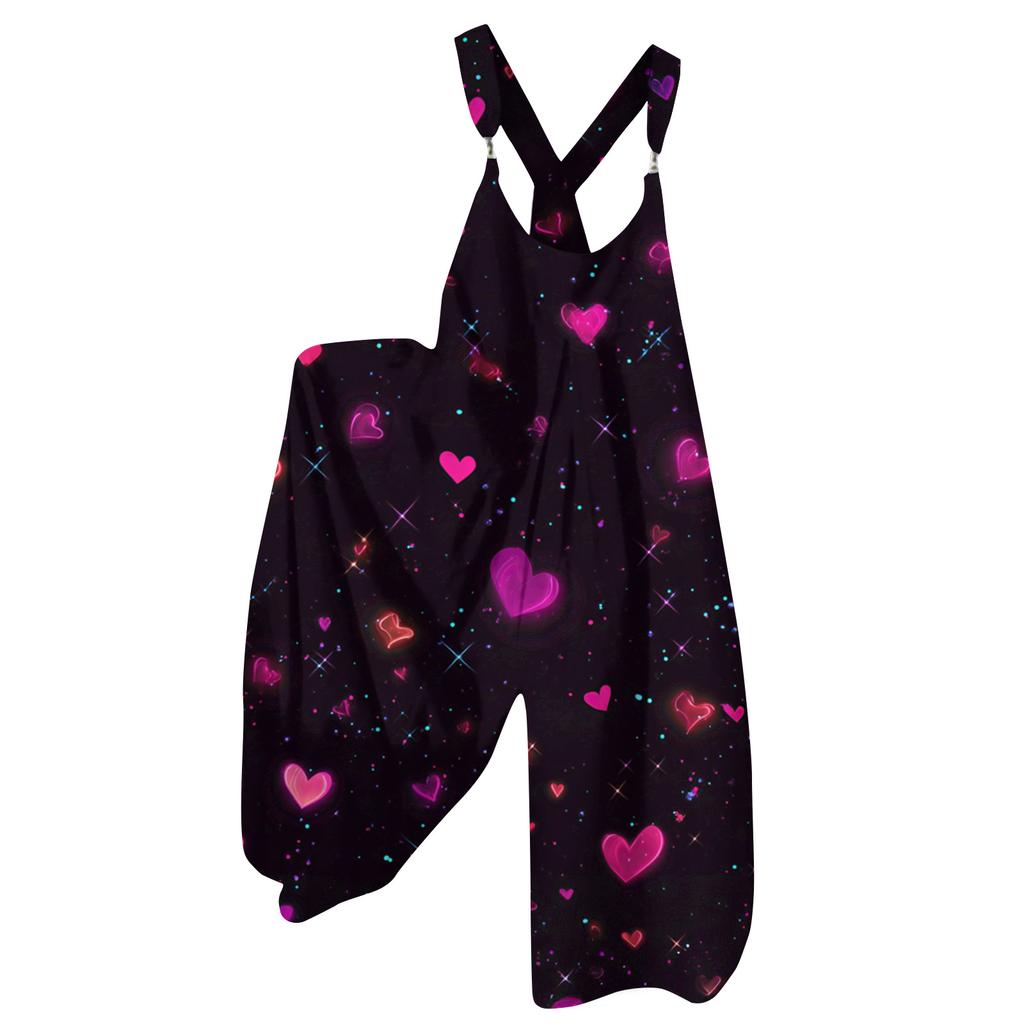 Women's Overalls Print Vintage Jumpsuit ,Non,Adjustable Straps,