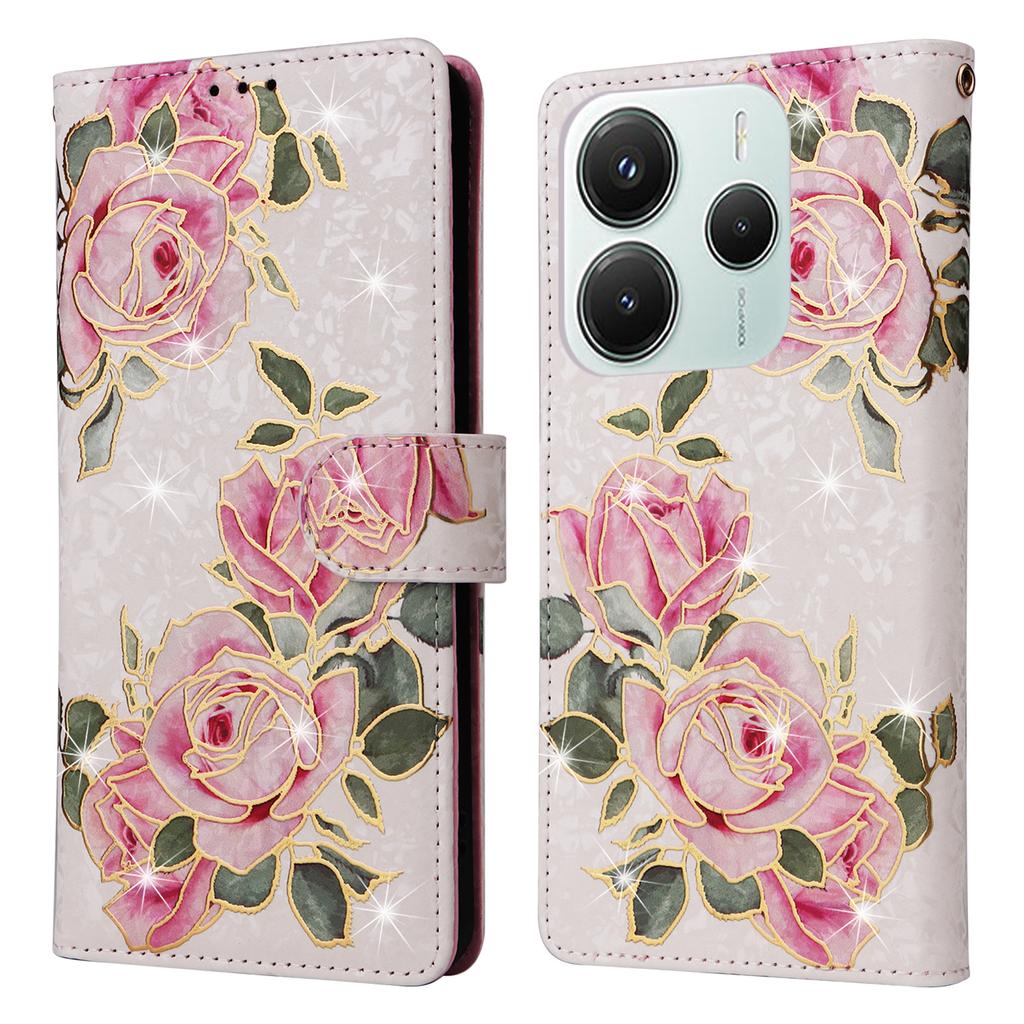 For Xiaomi Redmi Note 14 5G Etui RFID-blokkerende Blomst Skinn Telefondeksel