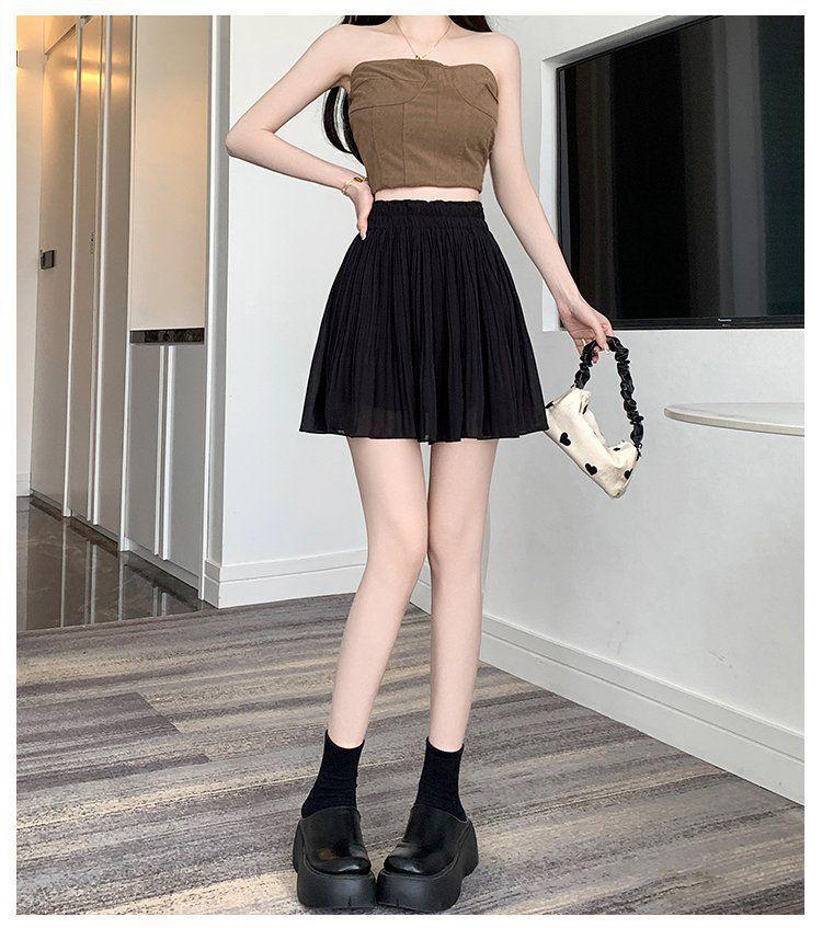 Women's Elastic Waist Pleated Chiffon Mini Skirt - Anti-Exposure, Slimming, Age-Reducing, Versatile Loose Fit for Spring/Summer.