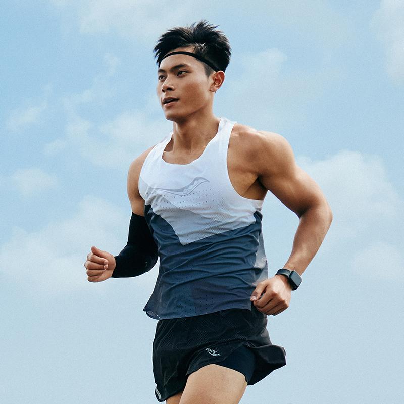 Saucony SS24 Logo Color Block Moisture-Wicking Lightweight Breathable Crew Neck Running Tank Top Men Tops White Black Gray SC2249038A-PR38