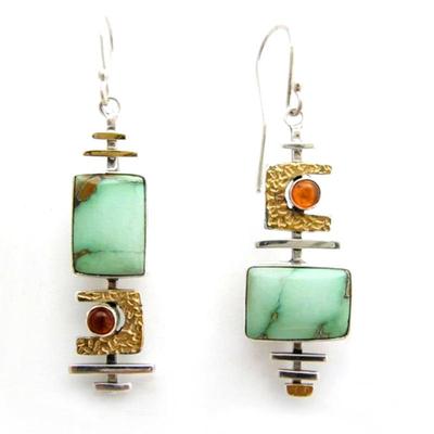 European and American Retro Turquoise Color Block Earrings