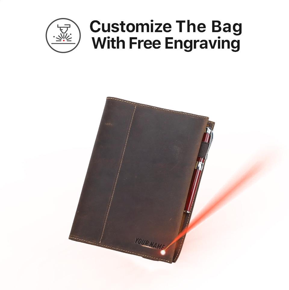 Handmade A5 Crazy Horse Leather Notebook with 6-Ring Binder & Replaceable Pages