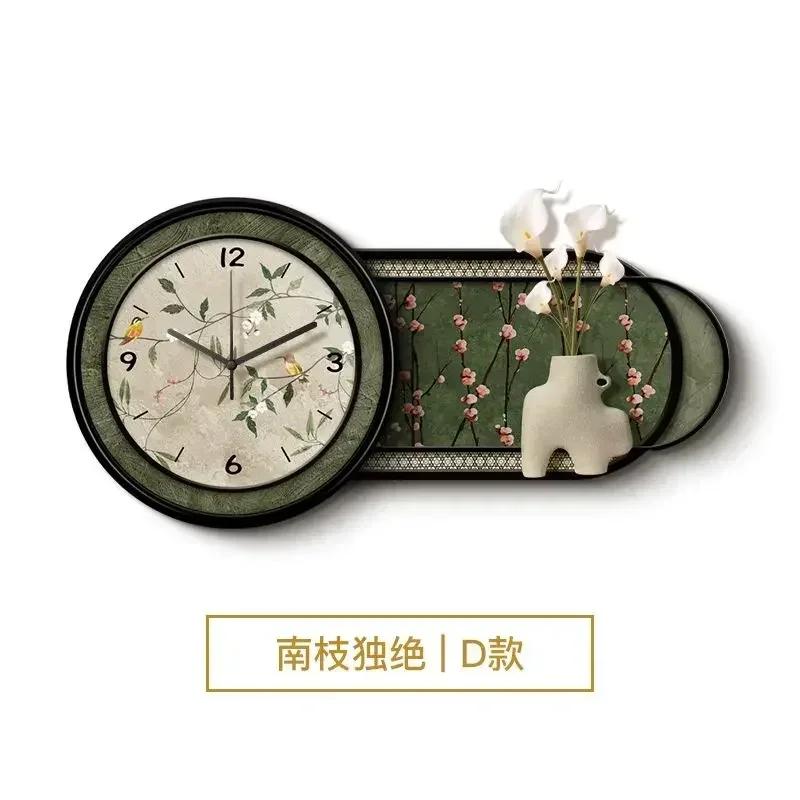 Chinese Retro Home Decor Wall Clock Living Room Decoration Three-dimensional Sandstone Decorative Painting Wall Clock