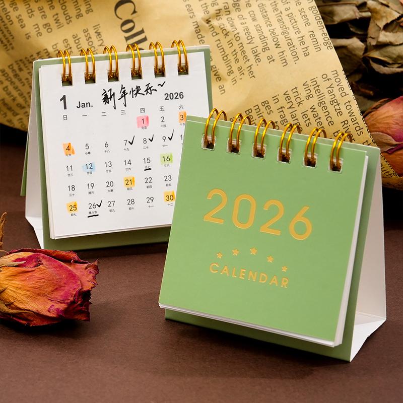 2026 Pferdejahr Mini Schreibtischkalender Einfacher Tragbarer Spiral-Monatskalender Planer Büro- und Heimdeko