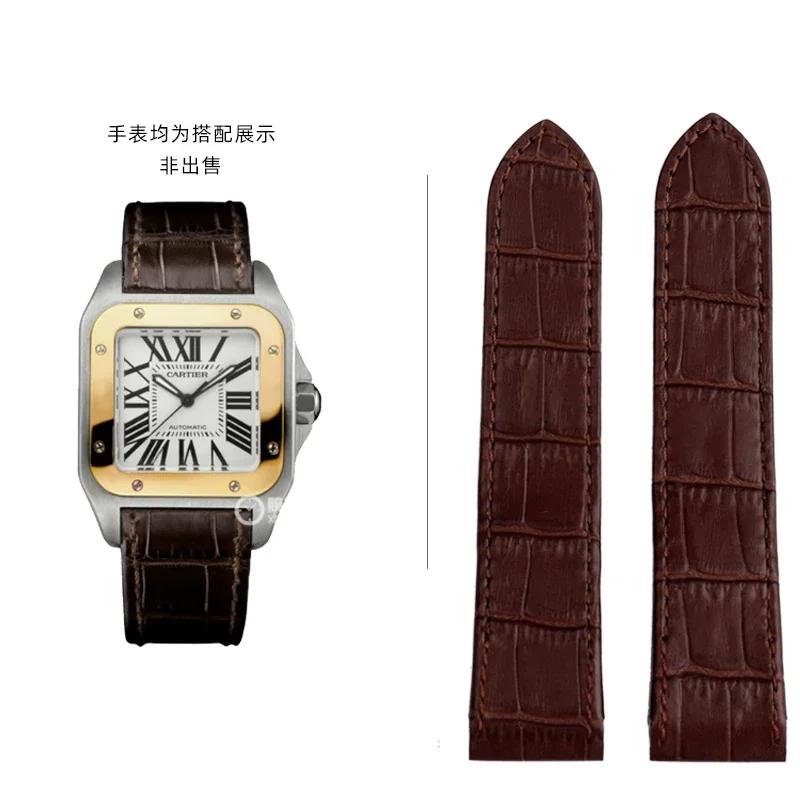 Originální kožený řemínek k hodinkám pro Cartier Sandoz Santos 100 Vodotěsný Muži Ženy Santos Lepicí hlava Díly Řemínky k hodinkám 20mm 23mm