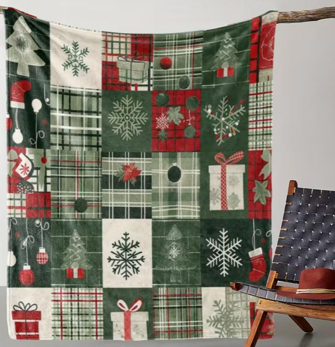 Vintage Christmas Blanket - Cozy Flannel Throw with Festive Snowflakes Perfect Couch, Bed, Car, Office, and Camping - All-Season