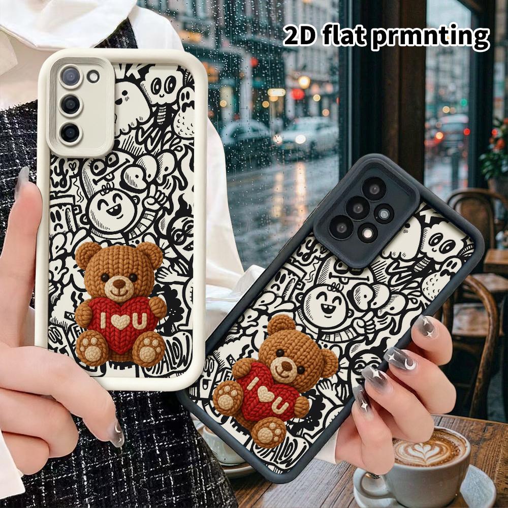 Phone Case: 2D Flat Samsung Galaxy A34 A35 M05 M06 S20 S22 S21 FE Plus 5G Protective Case, Knit Teddy Bear, Christmas and Halloween Gift