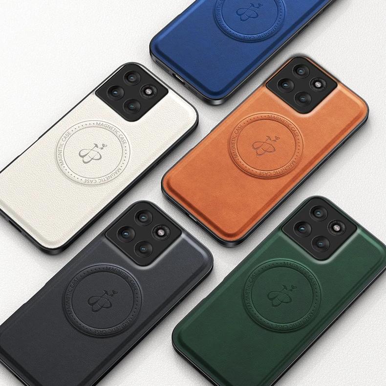 Wireless Charging Magnetic Case for Motorola Edge 60 Pro Moto Edge 60 Fusion Protective Cover PU Leather Hard Back Shell Coque