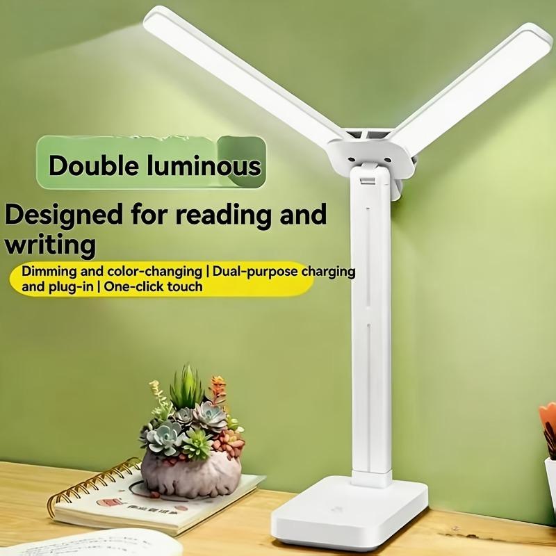Foldable dual head LED eye protection study desk lamp