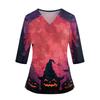 Women's V Neck Costume Top with Pockets Side Slits 3/4 Sleeves Halloween Print for Party