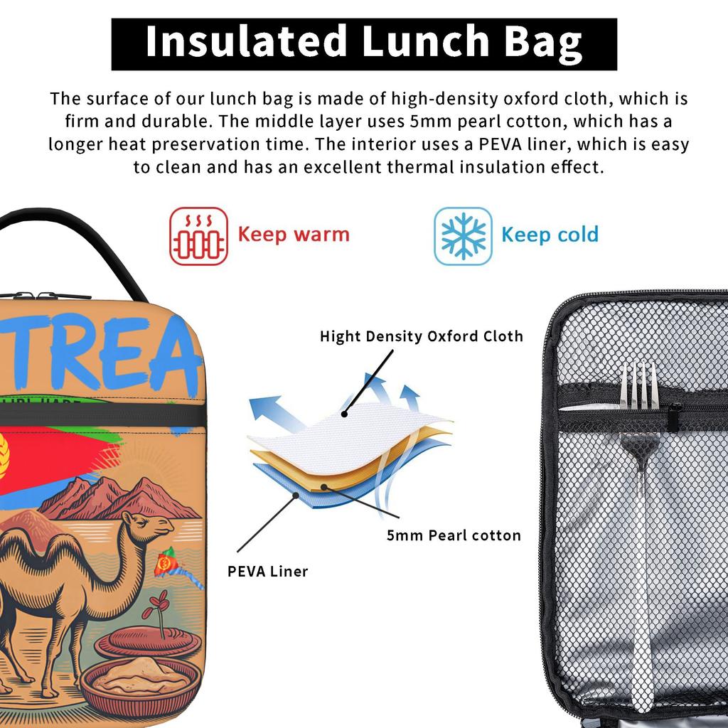 Eritrean Flag Eritrea Culture Themed Lunch Bag For Child School Portable Zipper Cooler Bag Designer Tote Food Bags