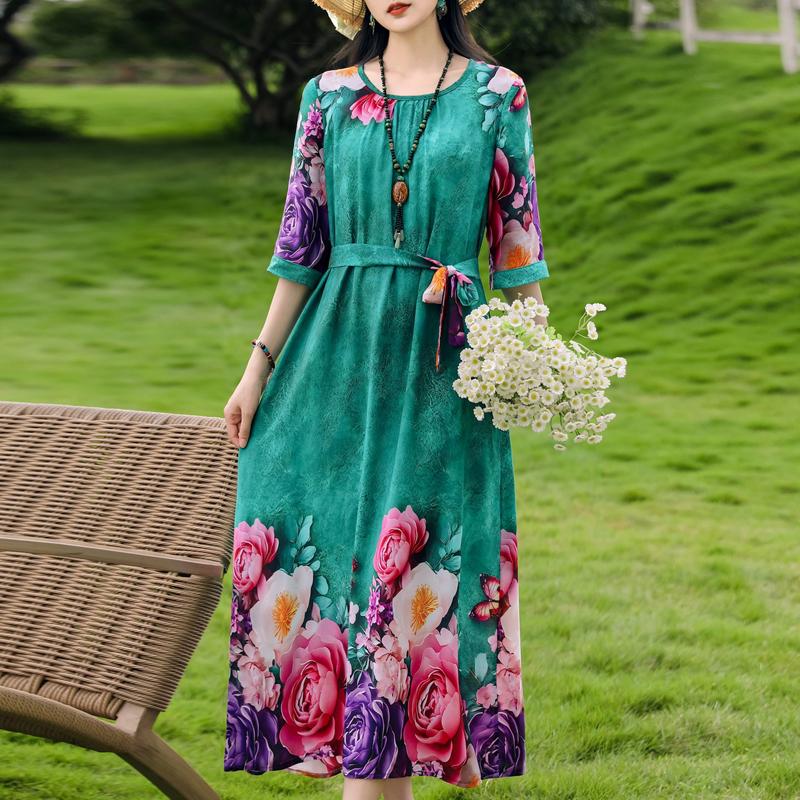 Plus Size Women's Half Sleeve Midi Dress, Casual Loose Floral Print Daily Wear Dress for Ladies