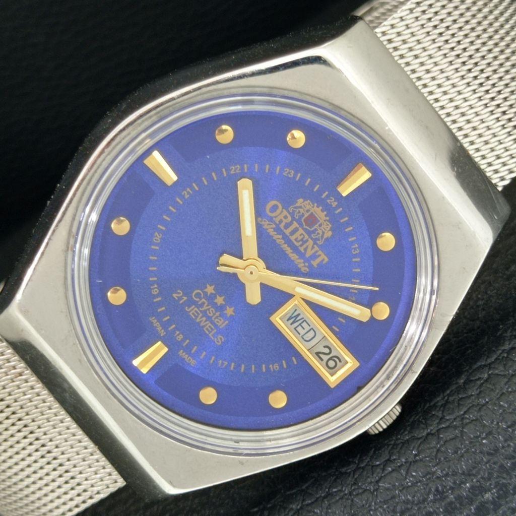 

ORIENT CRYSTAL 46941 AUTOMATIC VINTAGE JAPAN MENS BLUE DIAL WATCH a706889-1