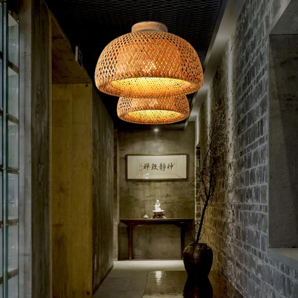 Modern Bamboo Chandelier Chinese Simple Garden Restaurant Hotel Bedroom Balcony Lantern Lamp