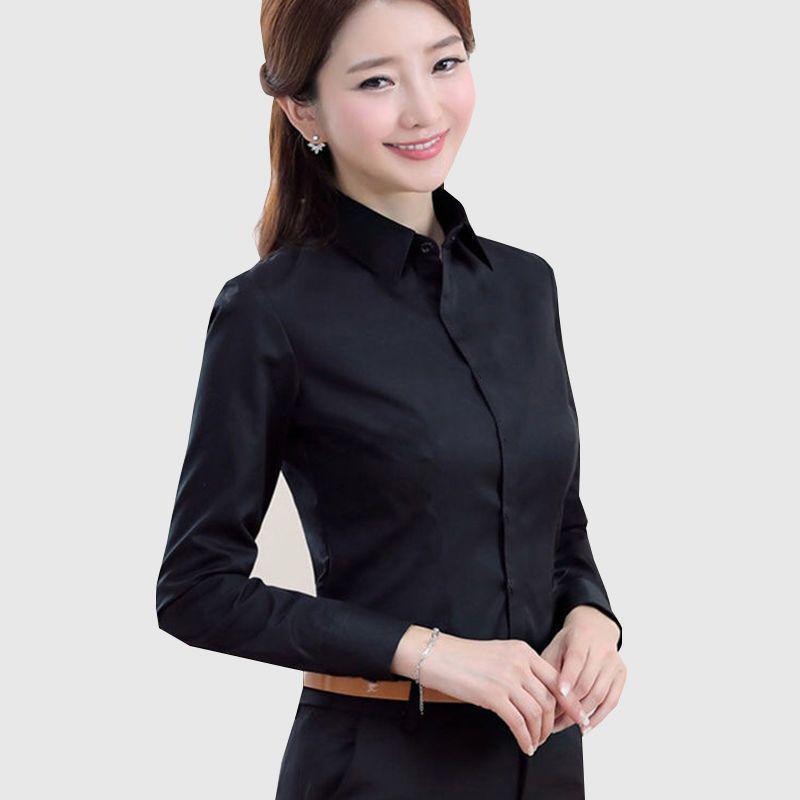 Women's Korean-Style Thickened Velvet Black and White Slimming Long-Sleeve Shirt - Professional Workwear Base Layer