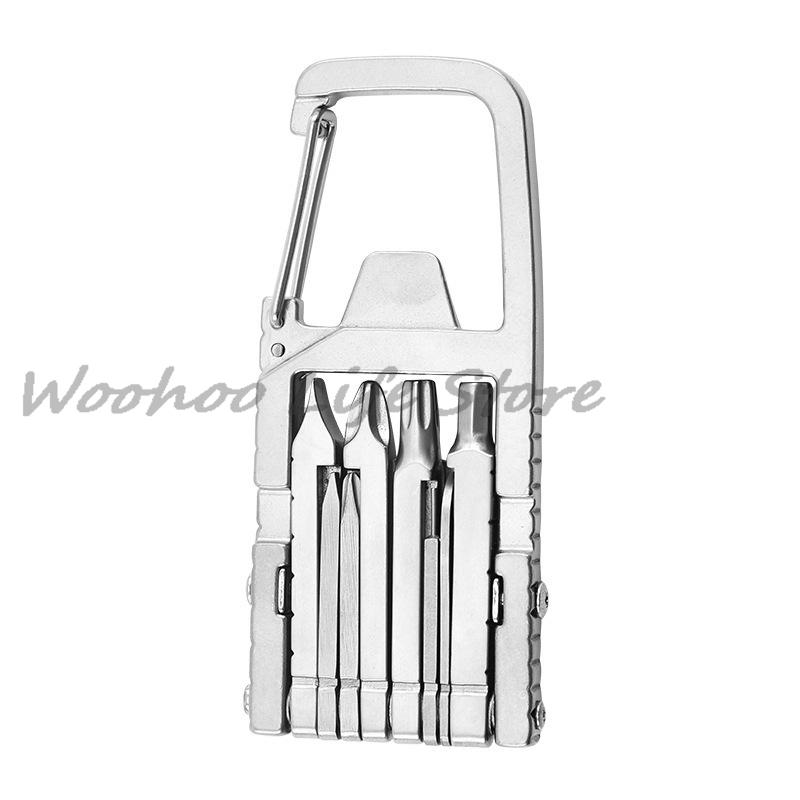 Portable 13-in-1 Multi-Tool Keychain, All-in-One Pocket Tool with Screwdriver Set, Bottle Opener, Carabiner for Everyday Carry серебряный