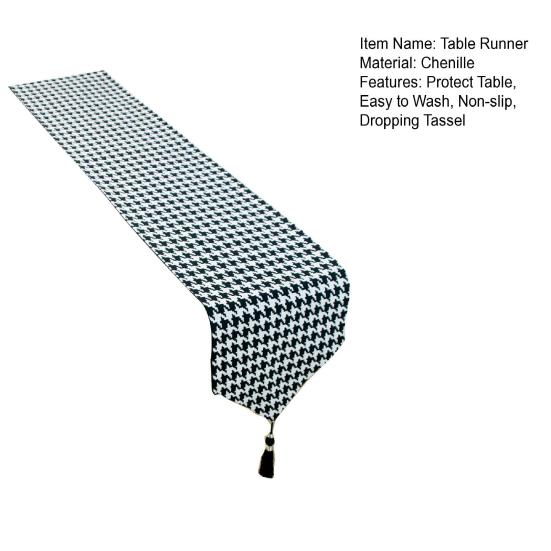 Table Runner Plaid Print Table Decorative Contrast Tassel Color with Anti-slip Decoration Heat-resistant Drooping