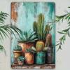 Tin Sign Vintage Cactus Wall Decor 12x8 inch Rustic Metal Poster for Farmhouse Indoor