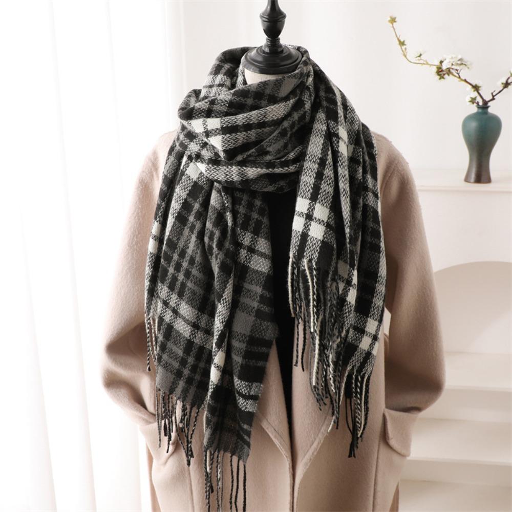 Windproof Winter Plaid Scarf Thick Warm Women Wrap Shawls Fashion Long Tassel Scarves