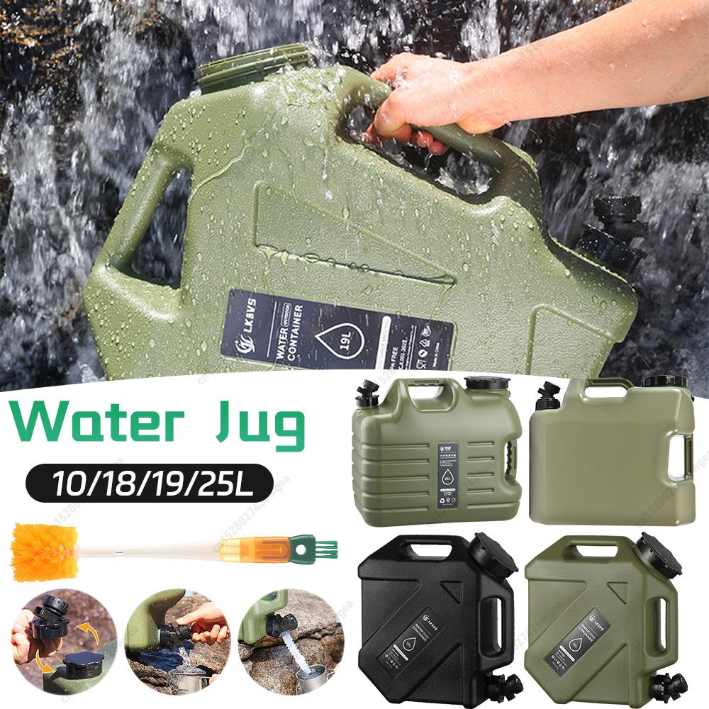 10/18/19/25L Water Jug Camping Water Storage Container with Faucet Driving Water Tank Outdoor Large Capacity Water Bucket verde