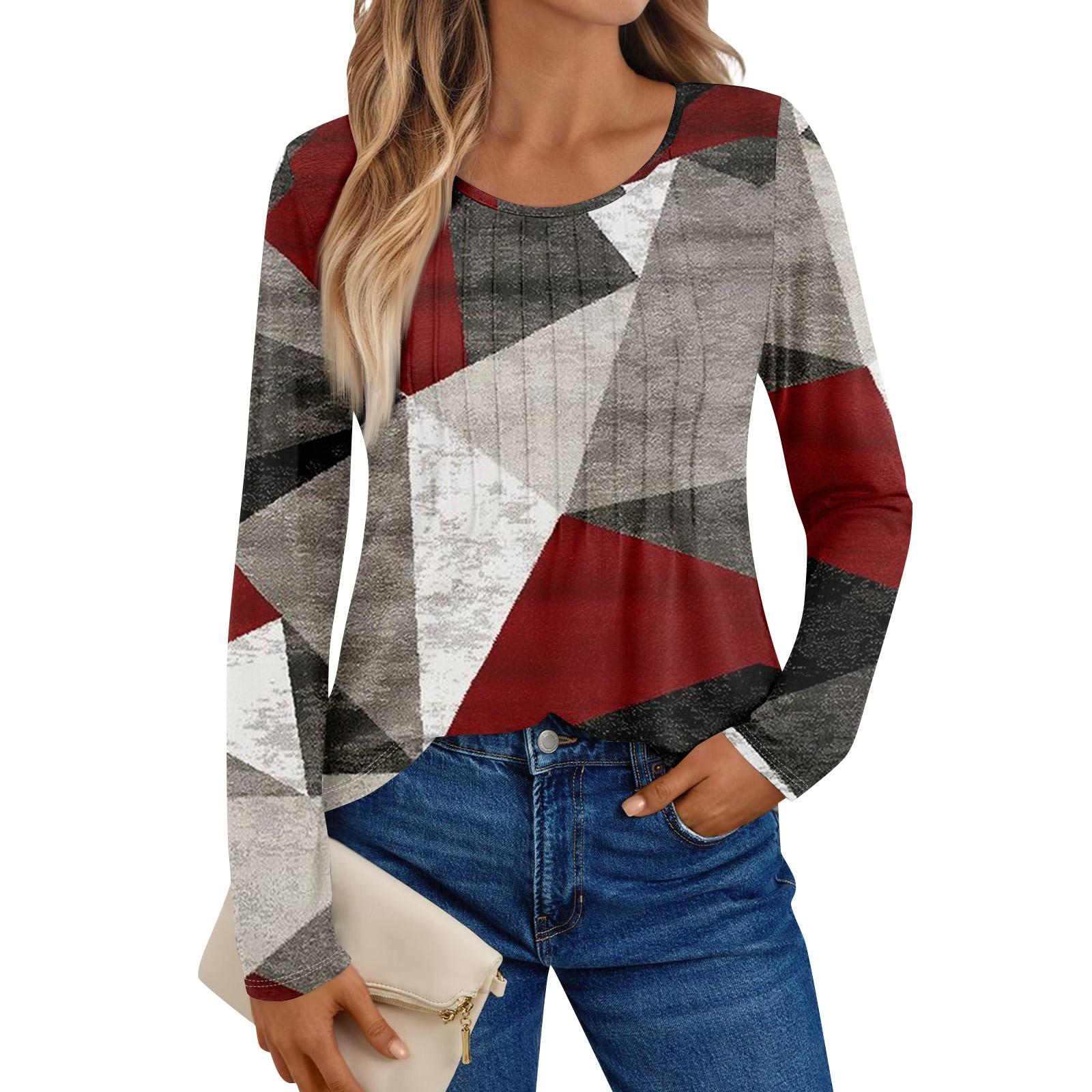 

Женские рубашки с длинным рукавом, графические футболки, повседневные базовые топы, пуловеры XL винный