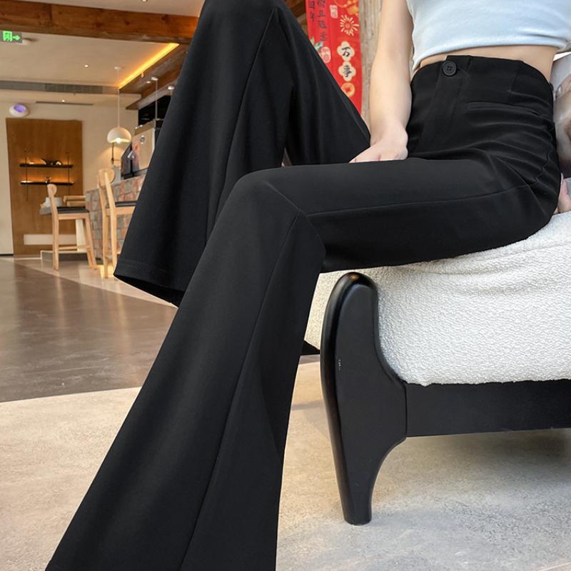 Černé rozšířené kalhoty pro ženy jaro léto strečové zeštíhlující s vysokým pasem bootcut kalhoty ležérní mírně rozšířené dlouhé kalhoty