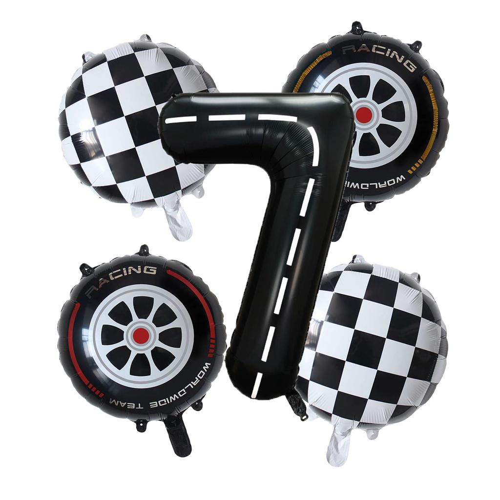 5pcs Race Car Balloon 40 Inch Racetrack Number Balloon 2 Black Baby Shower Boys Two Fast Birthday Race Car Theme Party Decorate