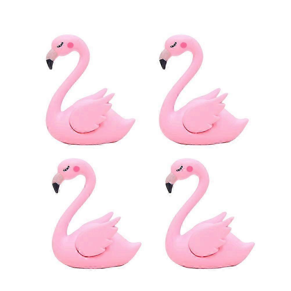 Cartoon Mini Flamingo Figurines for Room Decor, Plastic Cute Flamingo Statues, Set of 4 Small Animal Models 12x10x2cm