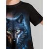 2-piece boys' short sleeved shorts blue flame wolf print set casual sports versatile round neck T-shirt set