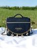 Navy Blue Canvas Box Clutch Purse with Chain Strap