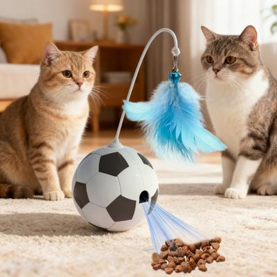 Soccer Tumbler Cat Teaser Toy Interactive Automatic Indoor Feather Kitten Teaser Wand Tumbler Food Feeder Entertainment Toy Pet Supplies
