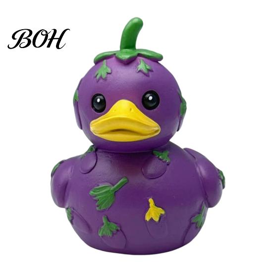 Car Dashboard Decorations Funny Orange Eggplant Duck Figurine, Fruit Vegetable Resin Statue, Adorable Desk Small Animal Collectibles Decor for