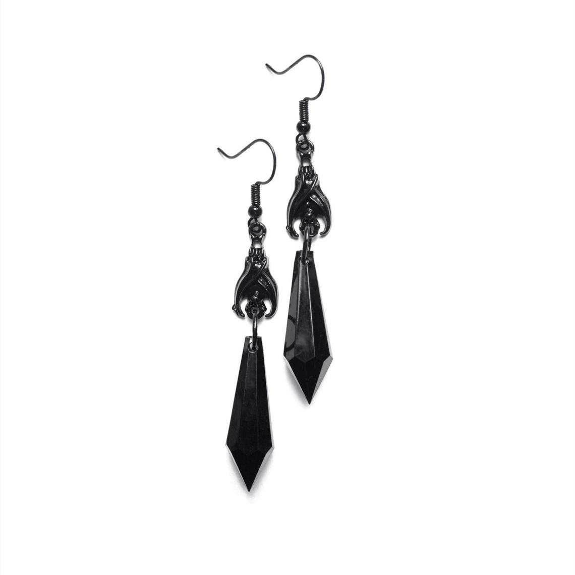 

Gothic Red Crystal Teardrop Black Bat Earrings Vintage Alternative Jewelry for Halloween Gift