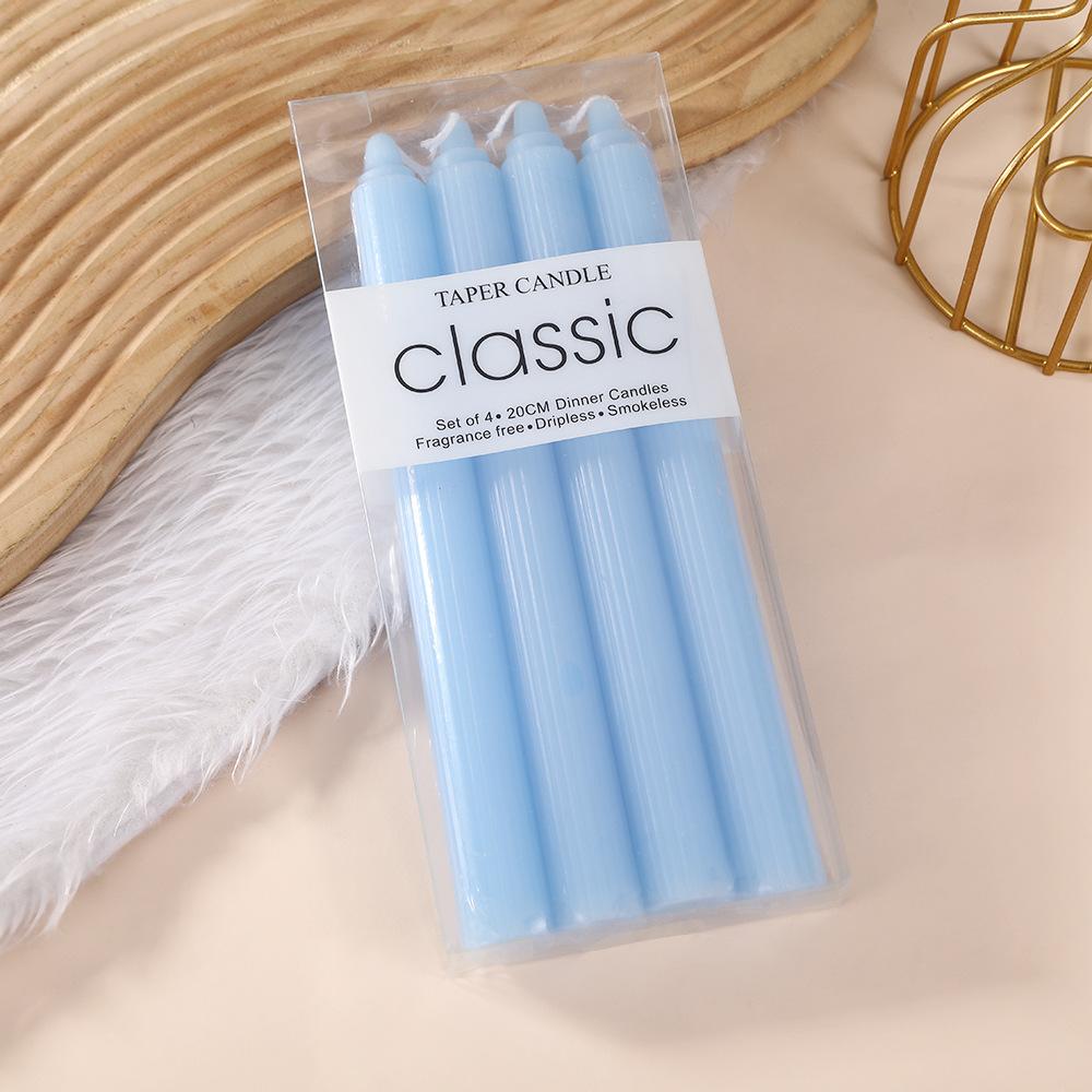 20cm Classic European Macaron Vertical Pattern Long Pole Candle Romantic Wedding Western Restaurant Pole Wax Colorful Candle Decoration