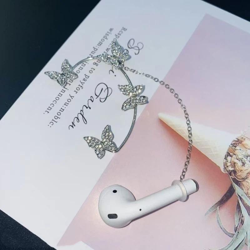 Bling Strass Schmetterling Kopfhörer Lanyard Anti-Verlust Verstellbarer Ohrclip Halter Universell für die meisten kabellosen Ohrhörer Mädchen Geschenke