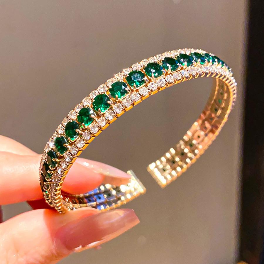 Elegant Square Copper Cuff With Sparkling Zirconium For Ladies Office Wear