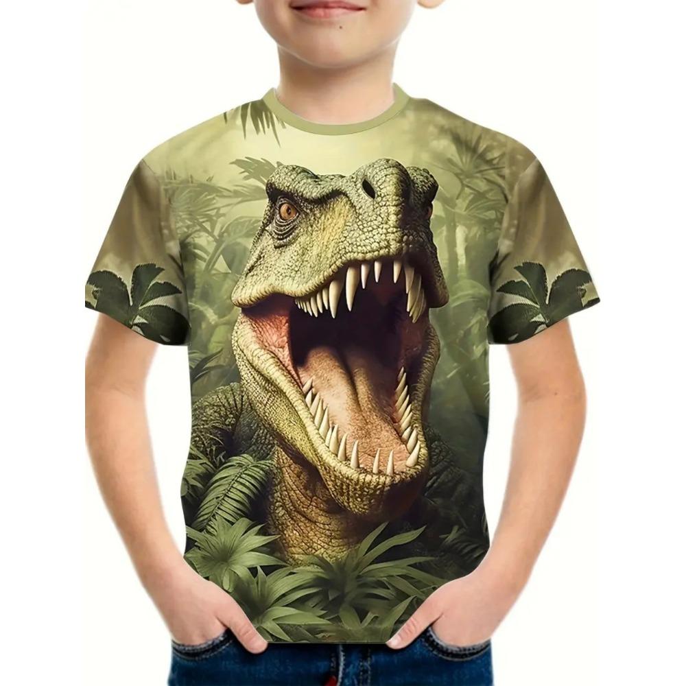 Jungen Kinder Kleidung 3D Druck Cartoon Dinosaurier Grafik T-Shirts Mode Sommer Streetwear Rundhals Kurzarm T-Shirts für Jungen