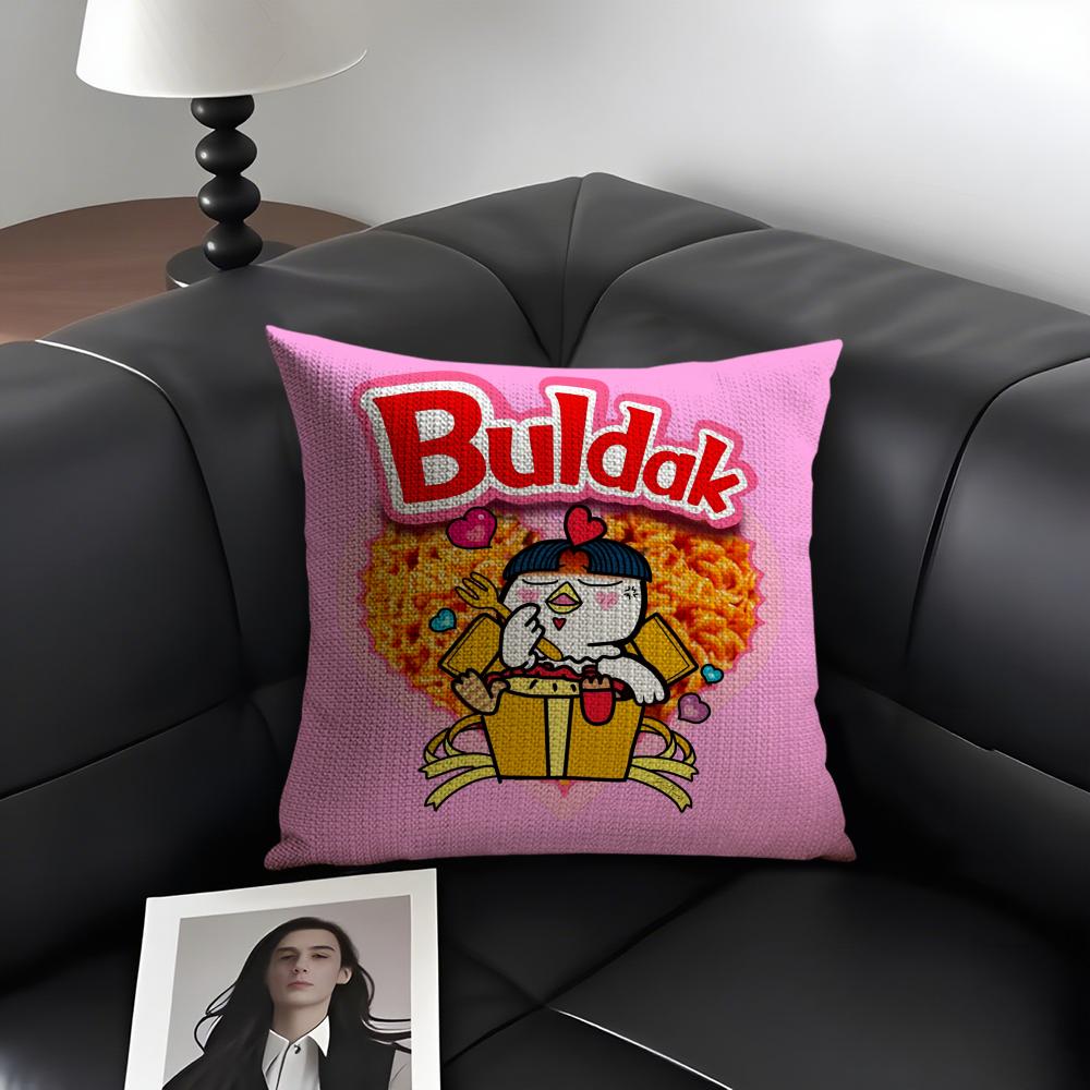 Anime B-Buldak Ramesn Cushion Cover Summer Breathable Linen Organic Fabric Double-Sided Printing Sofa Pillow Case Home Decor